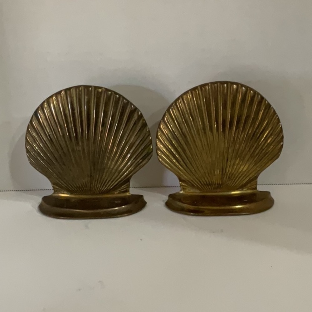 Vintage Brass Clamshell Bookends